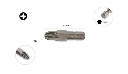 Ceta Form PZ 4 x 32 mm Yıldız Uçlu Bits  CB/354